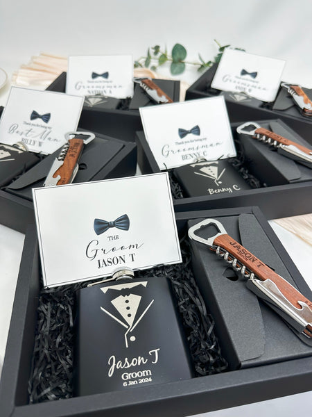 Groomsmen Giftbox Set B Personalized whiskey bottle and opener