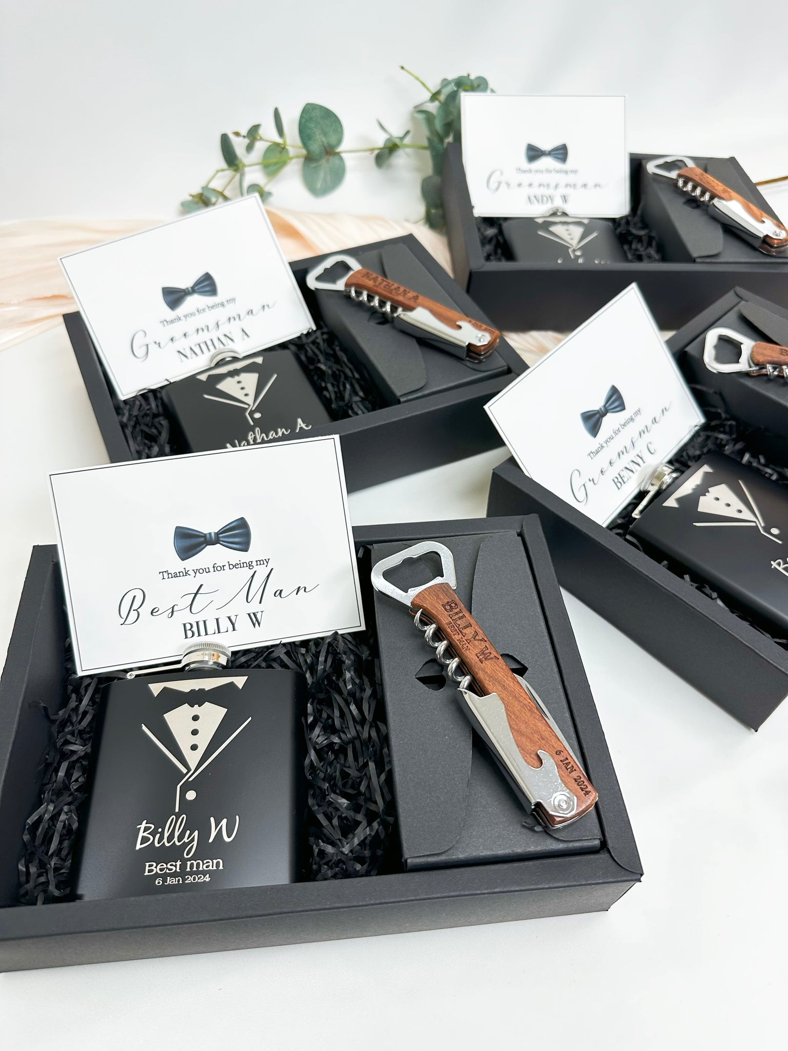 Groomsmen Giftbox Set B Personalized whiskey bottle and opener