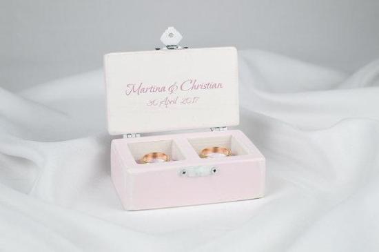 Personalized Vintage wooden ringbox for bride and groom