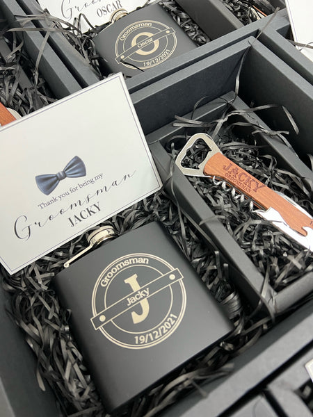 Groomsmen Giftbox Set B Personalized whiskey bottle and opener