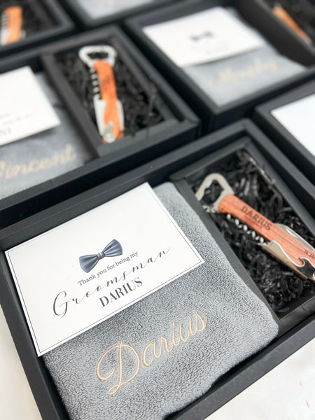 Groomsmen Giftbox Set A Personalized Opener and Towel
