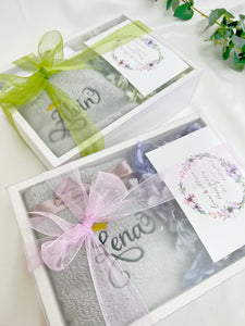 Bridesmaid Box Set JA Lena 2pcs Grey Towel & Gold trim glass
